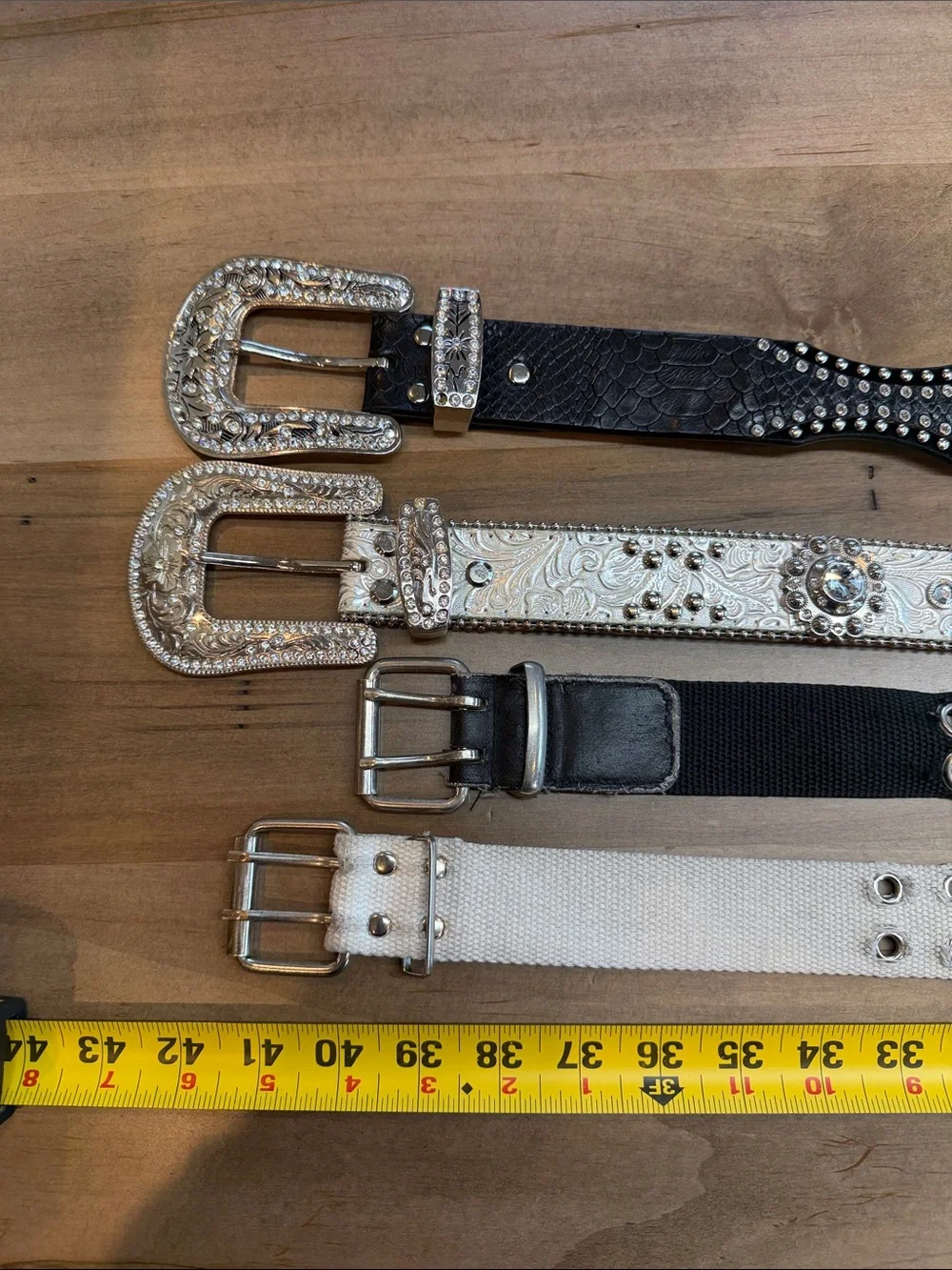 Multiples Studded Rhinestone Western-Style Belts in Black & White